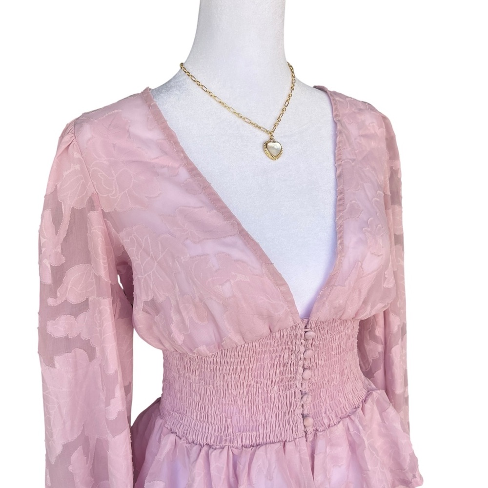 Lulu's Patio Date Floral Jacquard Button-Up Long Sleeve Top - Picture 6 of 11